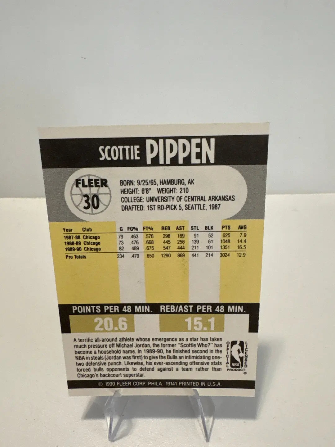 Fleer 1990 Scottie Pippen Chicago Bulls Basketball Card
