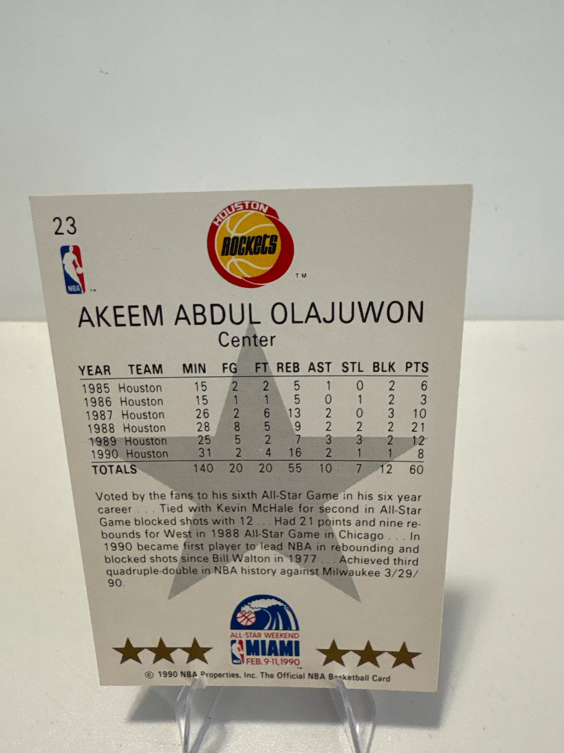 NBA Hoops 1990 Akeem Olajuwon Basketball Card All-Star Weekend Miami