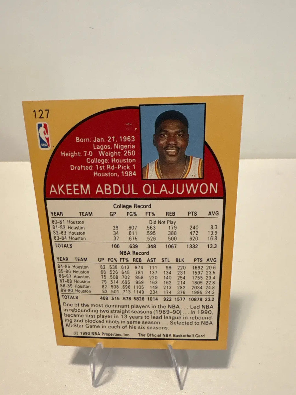 NBA Hoops Akeem Olajuwon Houston Rockets Basketball Card Vintage 1990