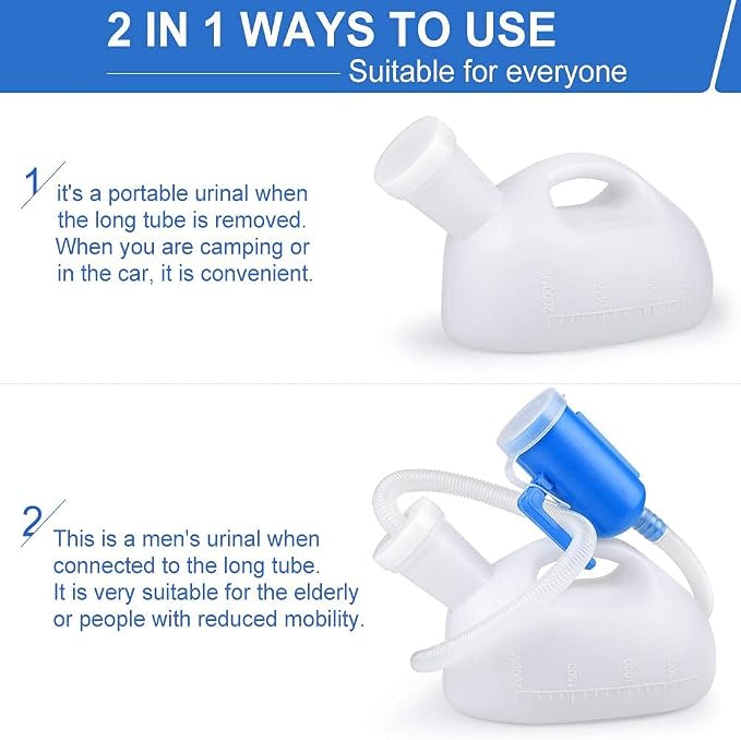 Portable Urinals for Men, 68 OZ, Spill Proof, 45" Hose