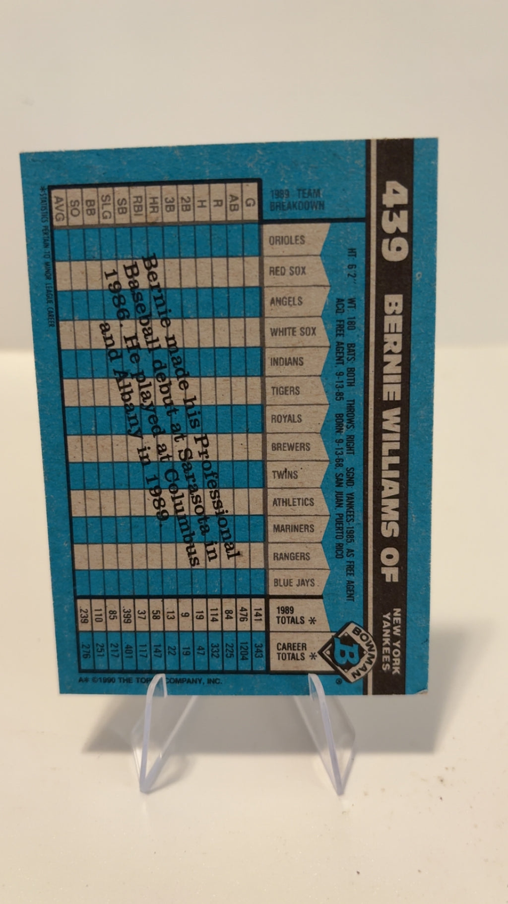 1990 Bowman   RC #439 Bernie Williams  New York Yankees Baseball Card