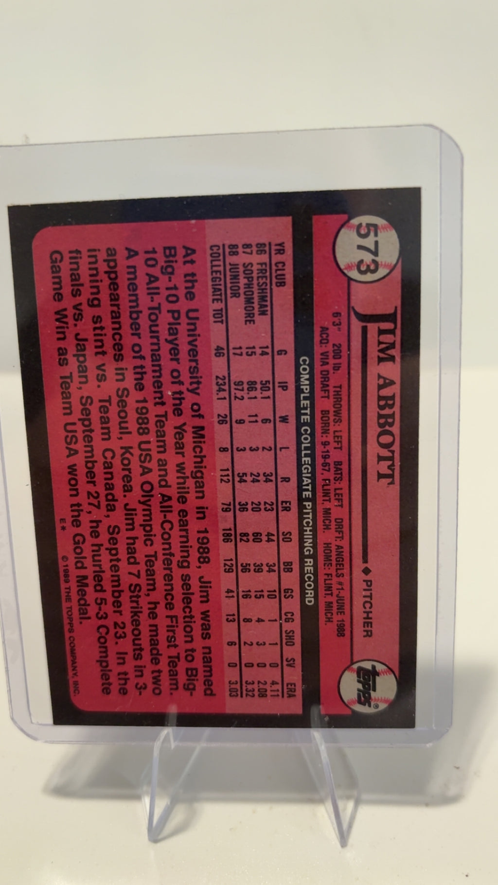 Jim Abbott 2 card lot rc 1990
