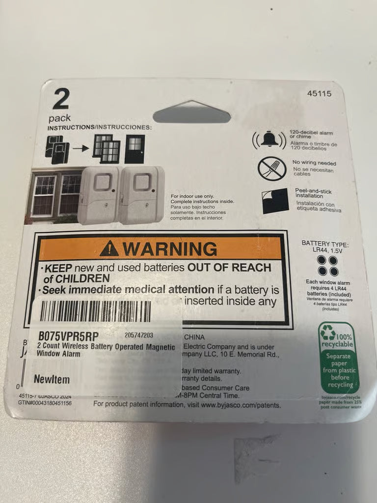 4 Pack Of 2 GE Audible Window/Door ALARM - Battery Operated 2 Pcs (8 Total)