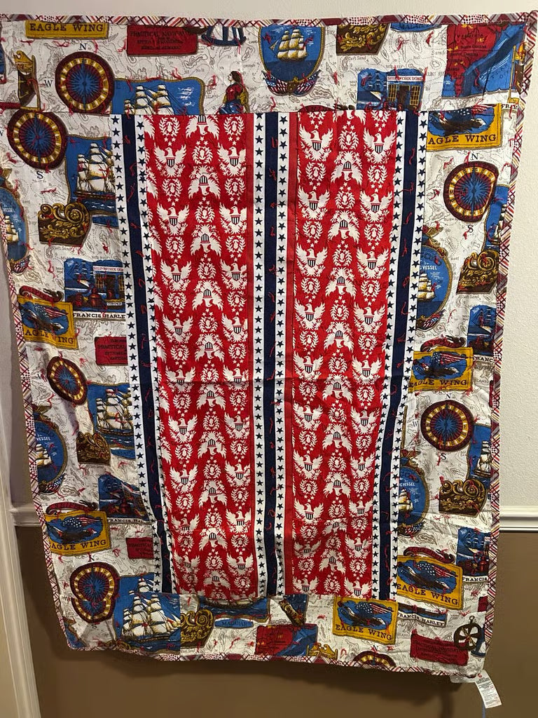 A vintage handmade quilt crafted on Fort Dodge Army Base by military wives 1970's