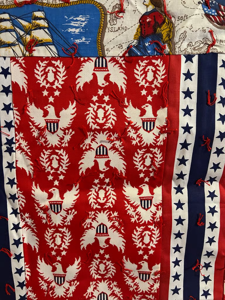 A vintage handmade quilt crafted on Fort Dodge Army Base by military wives 1970's