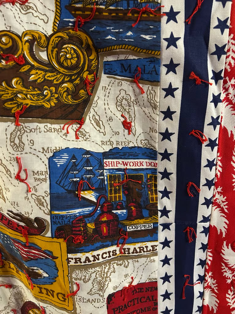 A vintage handmade quilt crafted on Fort Dodge Army Base by military wives 1970's