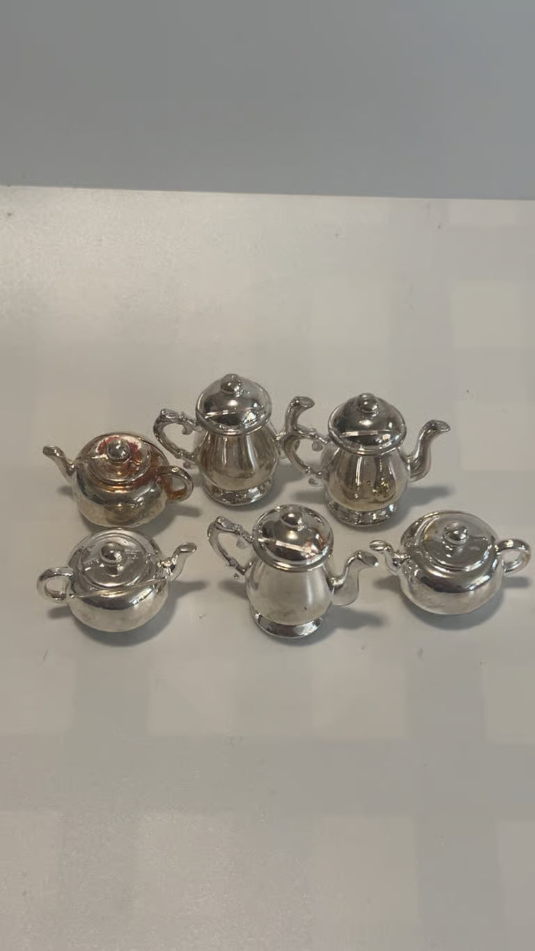 6 Vintage Godinger Silver Art Co Mini Tea & Coffee Pot Place-cards Holder 1.5" pre-owned