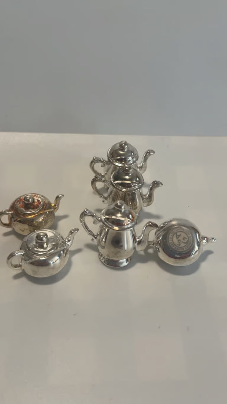 6 Vintage Godinger Silver Art Co Mini Tea & Coffee Pot Place-cards Holder 1.5" pre-owned