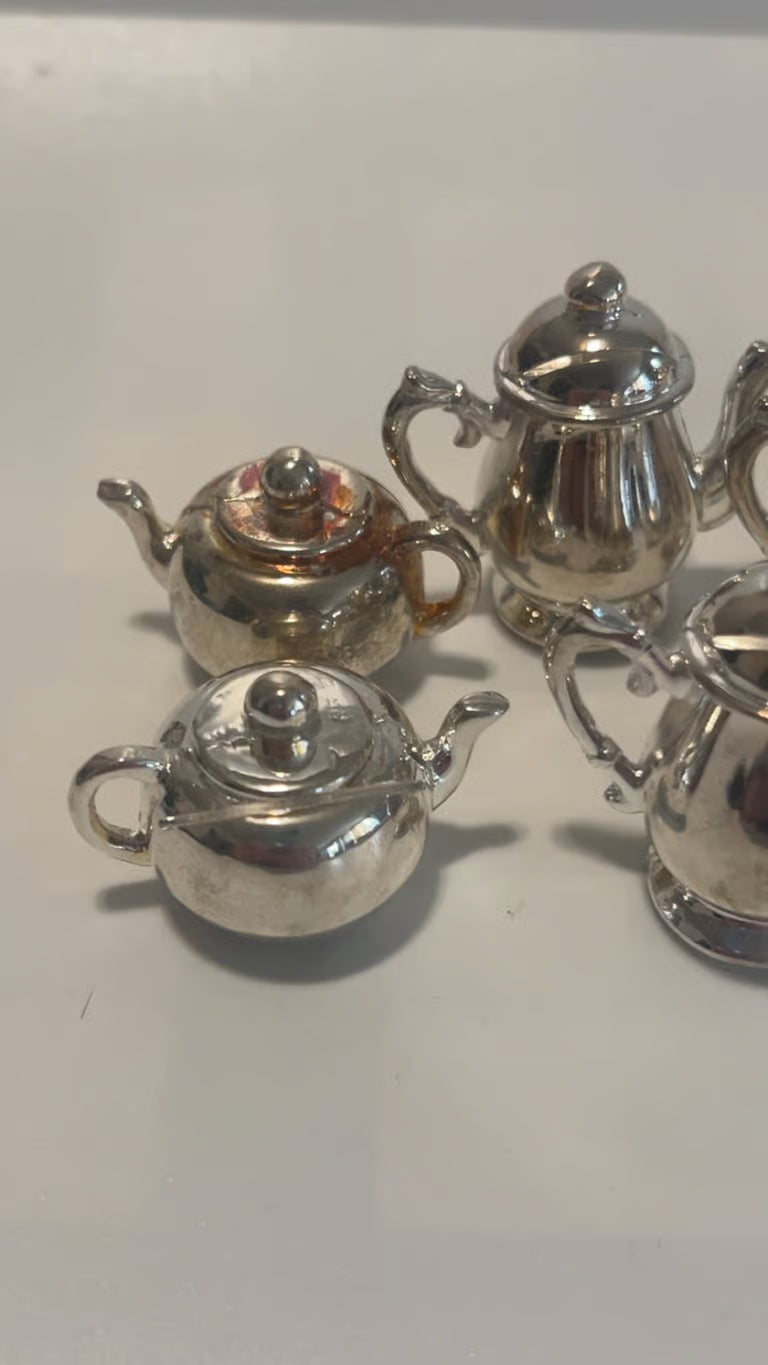 6 Vintage Godinger Silver Art Co Mini Tea & Coffee Pot Place-cards Holder 1.5" pre-owned