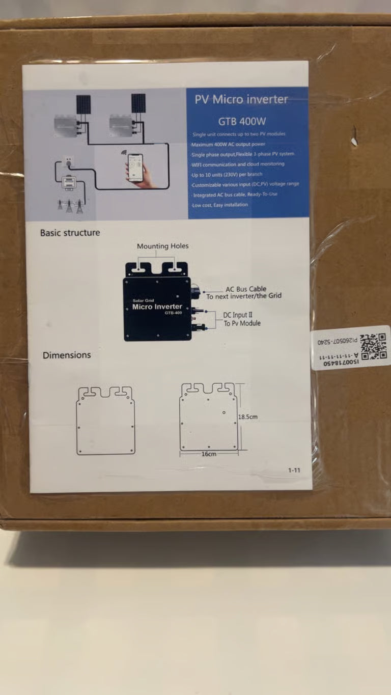 GTB 400W Grid-Tie Solar Microinverter WiFi Cloud Monitoring 230V AC