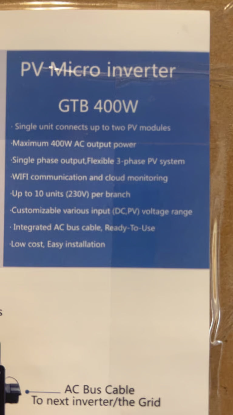 GTB 400W Grid-Tie Solar Microinverter WiFi Cloud Monitoring 230V AC