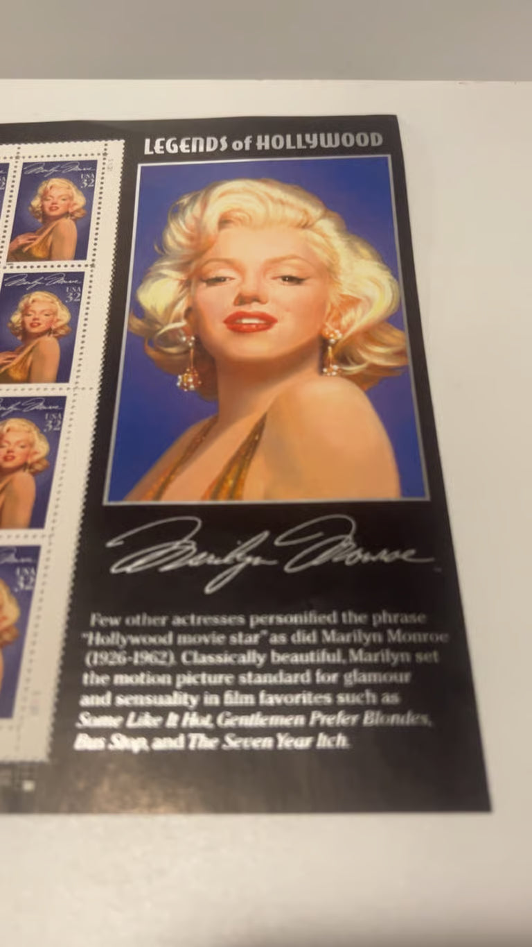 Vintage 1995 USPS Legends of Hollywood Marilyn Monroe 32¢ Stamp Sheet