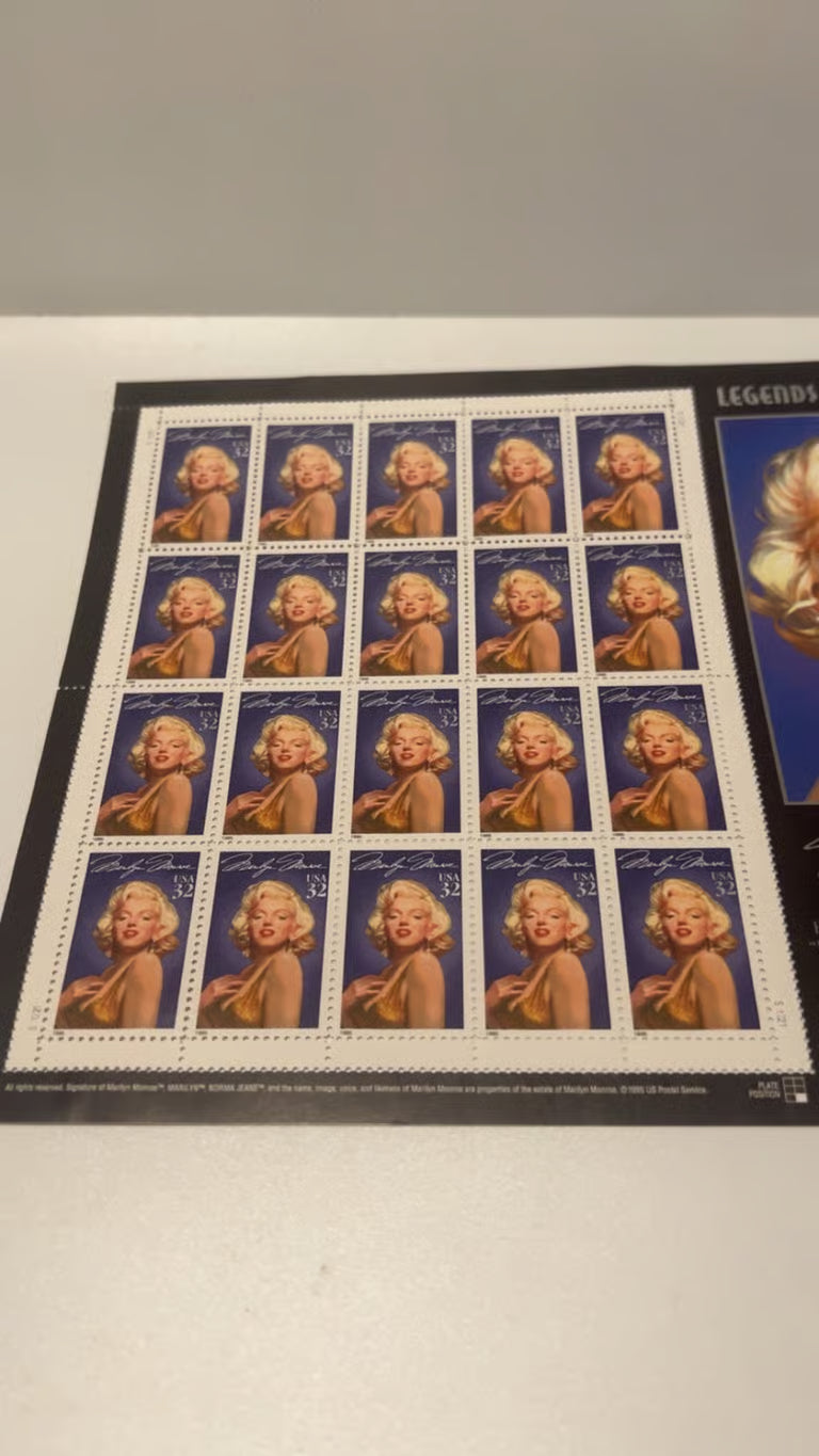 Vintage 1995 USPS Legends of Hollywood Marilyn Monroe 32¢ Stamp Sheet
