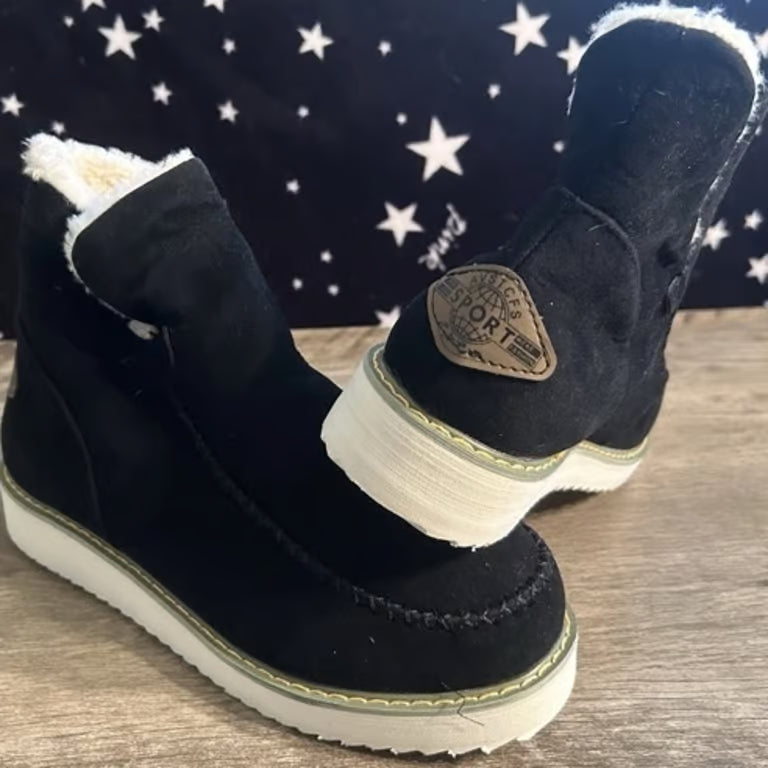 black AVSTCFS or Stunahome classic non-slip ankle snow booties with a faux fur
