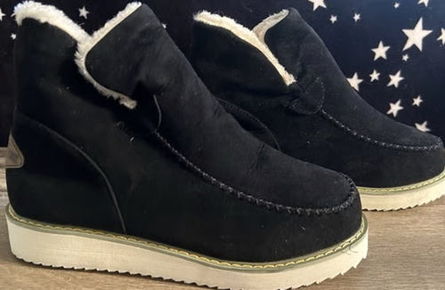 black AVSTCFS or Stunahome classic non-slip ankle snow booties with a faux fur