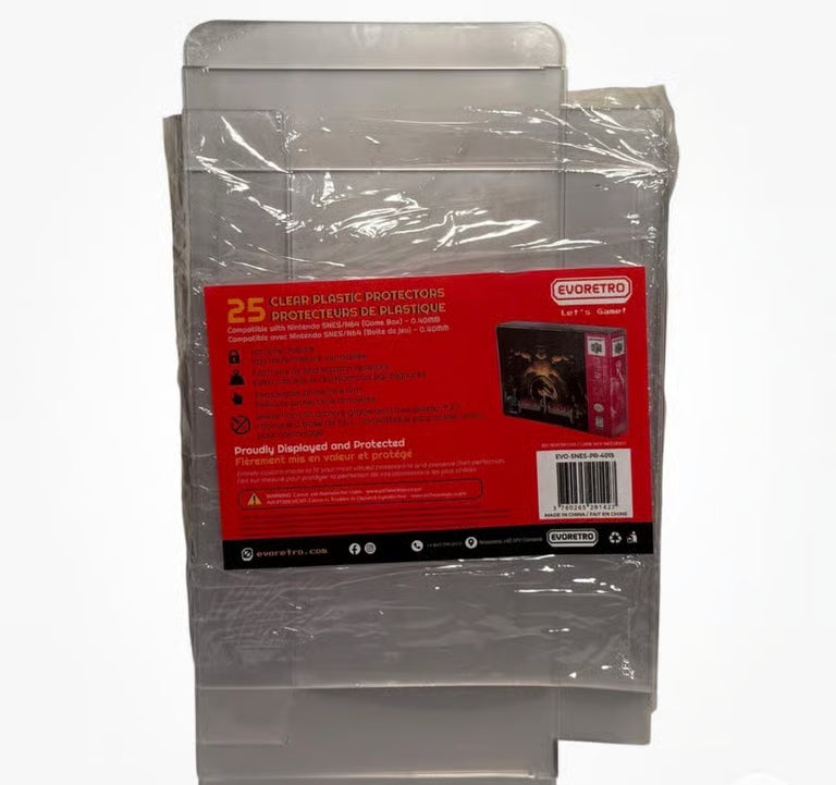 25pk Evoretro Clear Plastic Protectors for Super Nintendo SNES / N64 Game Box